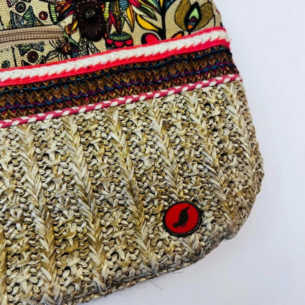 Sakroots Straw Satchel Bag Multicolor Print Tassels Boho Crossbody‎ Tote